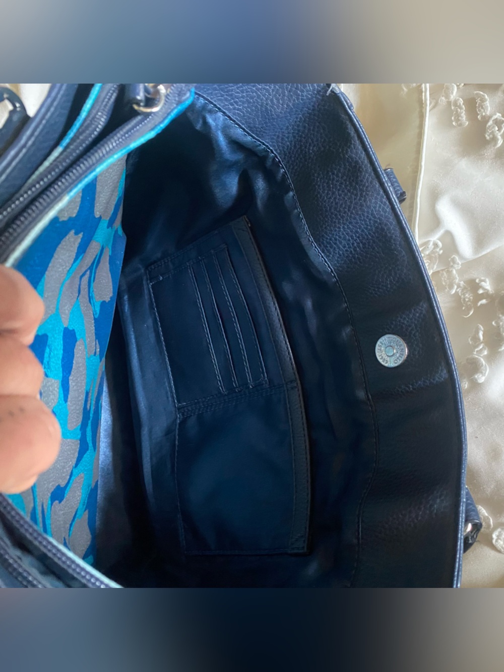 TIGNANELLO  Dark Blue Pebbled Leather Structured Tote with a Removable Bag - Picture 10 of 15